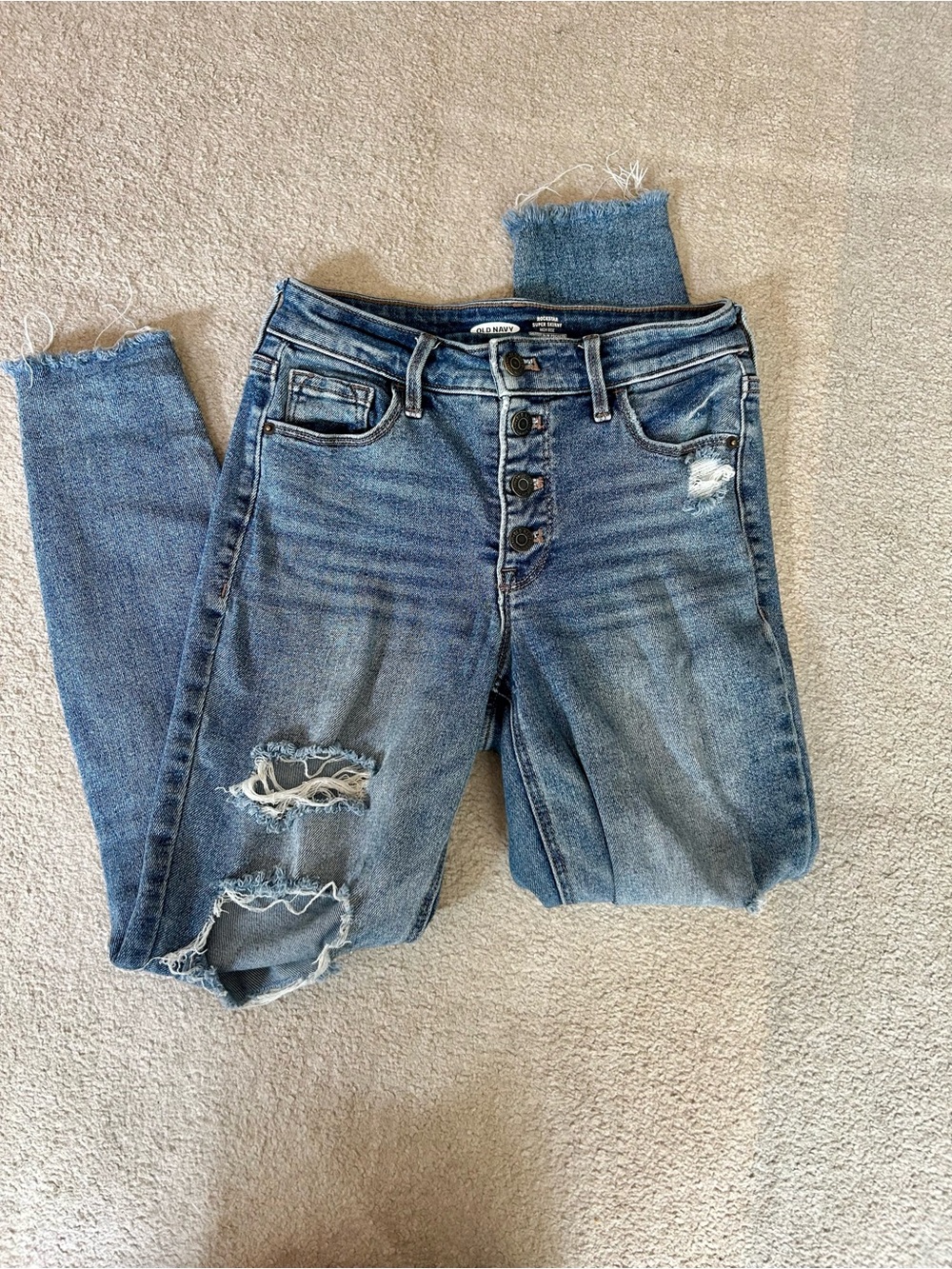 Old Navy Women's Medium Blue Ripped Skinny Jeans